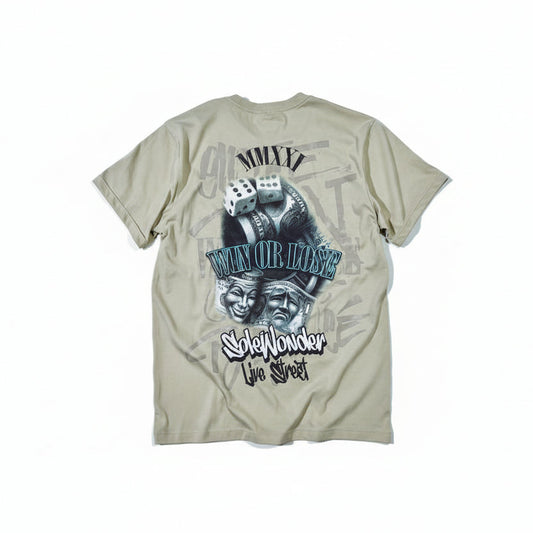Camiseta Streetwear BEIGE WIN OR LOSE STREET LIVE Algodón Premium