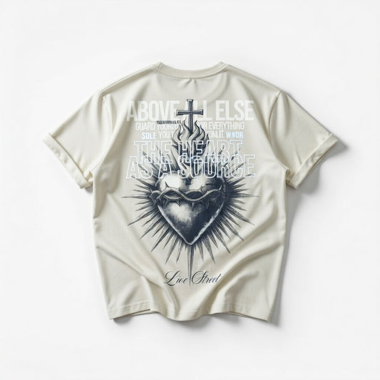 Camiseta Streetwear Beige HEART SOURCE Algodón Premium